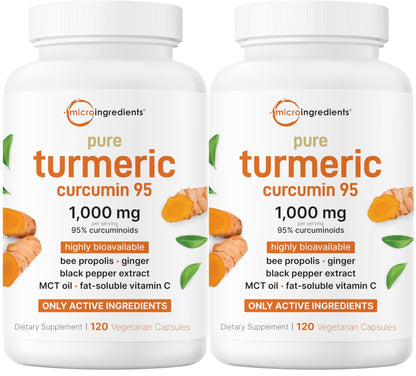 Micro Ingredients Pure Turmeric Curcumin Supplement 1,000mg – 95% Curcuminoids with Black Pepper & Ginger – High Absorption for Joint & Antioxidant Support* – Filler Free, 120 Veggie Capsules - PrimeBioHealth - canada supplements