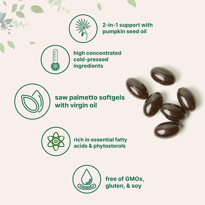 Micro Ingredients Saw Palmetto with Pumpkin Seed Oil for Men, 240 Softgels| Cold-Pressed Extract | Virgin Oil Formula | Rich in Essential Fatty Acids & Phytosterols | Non-GMO, Gluten & Soy Free - PrimeBioHealth - canada supplements