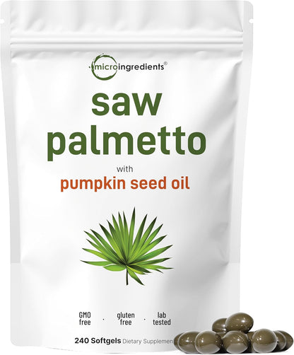 Micro Ingredients Saw Palmetto with Pumpkin Seed Oil for Men, 240 Softgels| Cold-Pressed Extract | Virgin Oil Formula | Rich in Essential Fatty Acids & Phytosterols | Non-GMO, Gluten & Soy Free - PrimeBioHealth - canada supplements