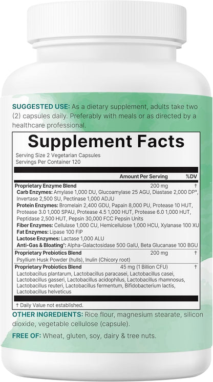 Micro Ingredients Super Enzymes with Prebiotics & Probiotics, 240 Veggie Capsules | Digestive Enzymes for Women & Men | Probiotic, Bromelain, Psyllium Husk & More | Immune & Gut Health Support* - PrimeBioHealth - canada supplements
