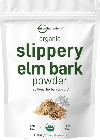 Micro Ingredients Sustainably US Grown, Organic Slippery Elm Bark Powder, 1 Pound (648 Servings), Helps Soothe The Throat and Coughing, No Irradiated, No Contaminated, No GMOs, Pet Friendly - PrimeBioHealth - canada supplements