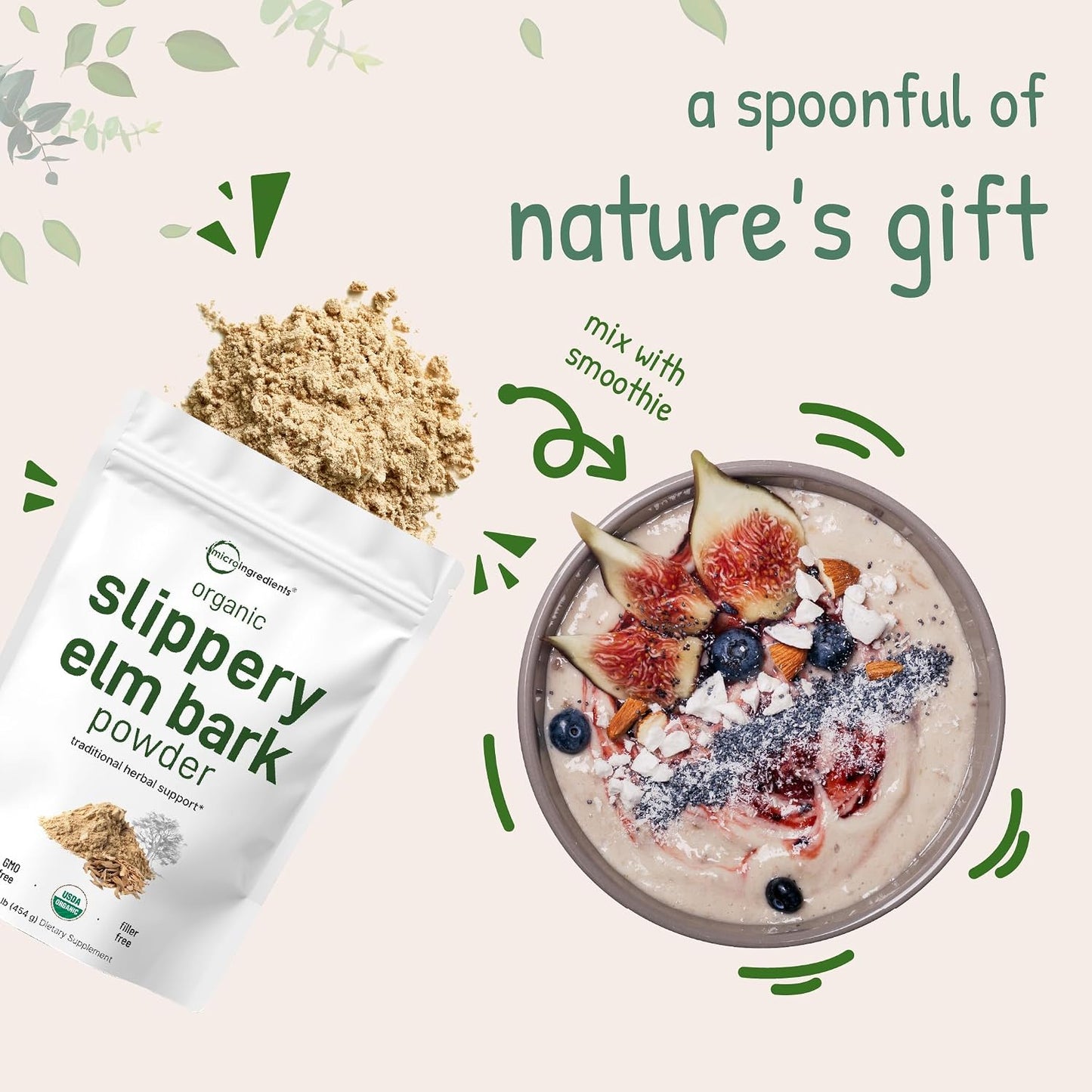 Micro Ingredients Sustainably US Grown, Organic Slippery Elm Bark Powder, 1 Pound (648 Servings), Helps Soothe The Throat and Coughing, No Irradiated, No Contaminated, No GMOs, Pet Friendly - PrimeBioHealth - canada supplements