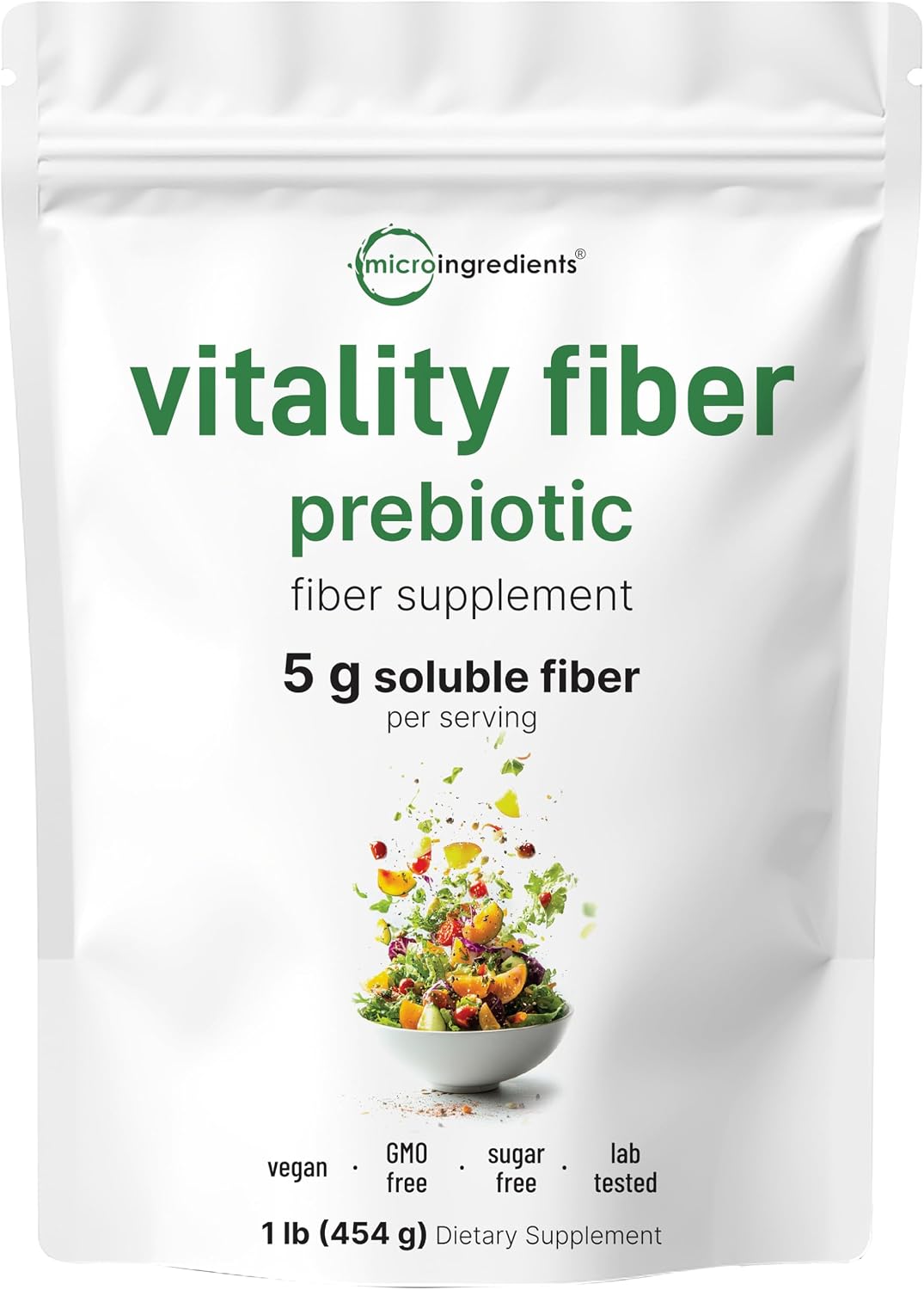 Micro Ingredients Vitality Prebiotic Fiber Powder, 1lb | Easy Mix Powder for Digestive & Gut Health | Daily Prebiotic Soluble Fiber Supplement for Women and Men | Unflavored, Sugar Free & Vegan - PrimeBioHealth - canada supplements