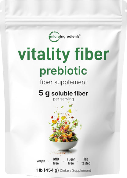 Micro Ingredients Vitality Prebiotic Fiber Powder, 1lb | Easy Mix Powder for Digestive & Gut Health | Daily Prebiotic Soluble Fiber Supplement for Women and Men | Unflavored, Sugar Free & Vegan - PrimeBioHealth - canada supplements