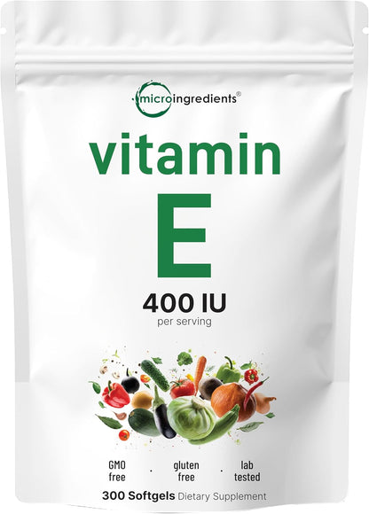 Micro Ingredients Vitamin E 400IU, 300 Softgels | Pure Vitamin E Oil Pills | Antioxidant Supplements for Skin, Face, Heart, & Immune Health | Non-GMO, Gluten Free* - PrimeBioHealth - canada supplements