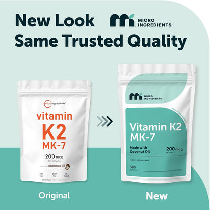 Micro Ingredients Vitamin K2 MK-7 200 mcg Per Serving, 300 Coconut Oil Softgels | K2 Vitamin Supplement with Coconut Oil | Non-GMO - PrimeBioHealth - canada supplements