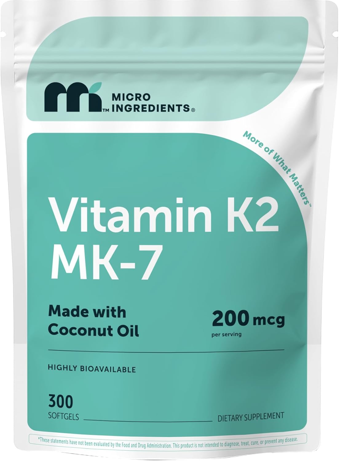 Micro Ingredients Vitamin K2 MK-7 200 mcg Per Serving, 300 Coconut Oil Softgels | K2 Vitamin Supplement with Coconut Oil | Non-GMO - PrimeBioHealth - canada supplements