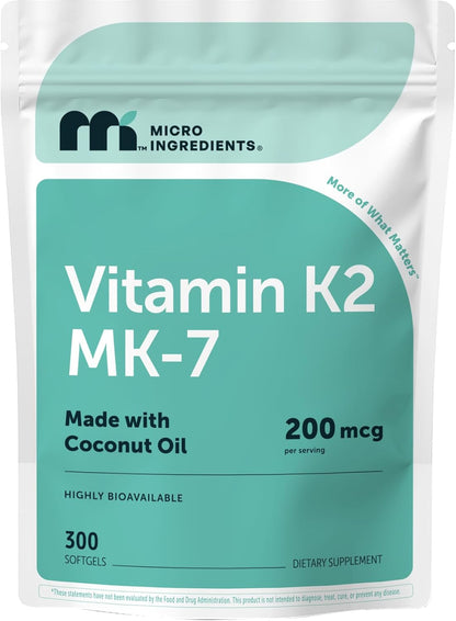 Micro Ingredients Vitamin K2 MK-7 200 mcg Per Serving, 300 Coconut Oil Softgels | K2 Vitamin Supplement with Coconut Oil | Non-GMO - PrimeBioHealth - canada supplements