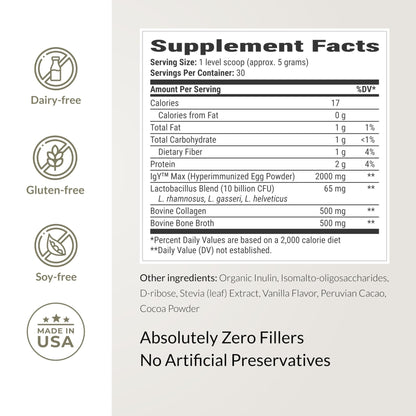 Microbiome Breakthrough Gut Support Powder Chocolate Flavor With Lactobacillus Strains, Bone Broth & Collagen Source of L-Glutamine Supports Digestive Comfort, Gas & Bloating Relief 30 Servings* - PrimeBioHealth - canada supplements