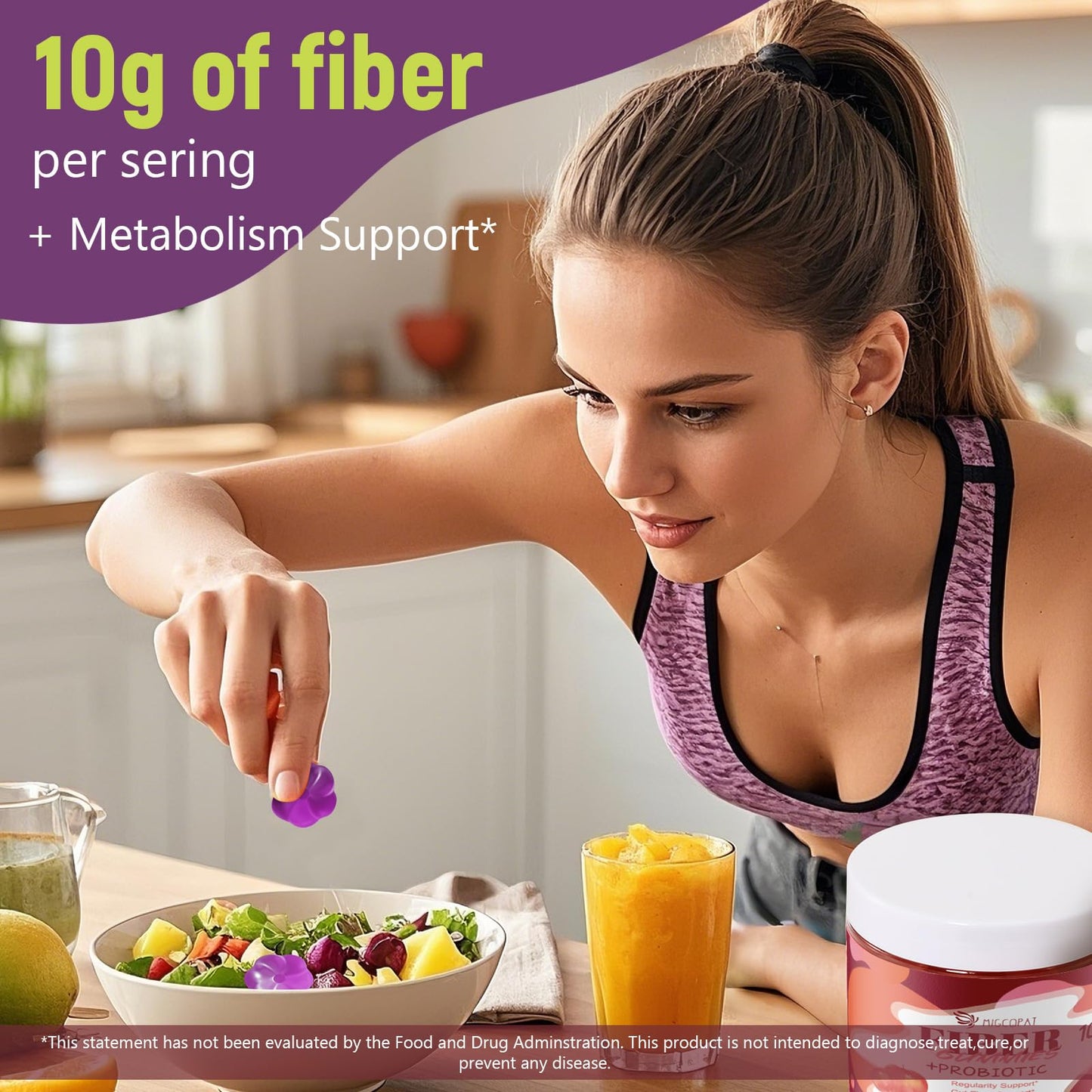 Migcopat 10G Fiber Gummies for Adults, No Sugar Added Grape Flavor, Fiber Supplement with 30 Billion CFU Probiotics Blend, ACV, Vitamin C, - PrimeBioHealth - canada supplements