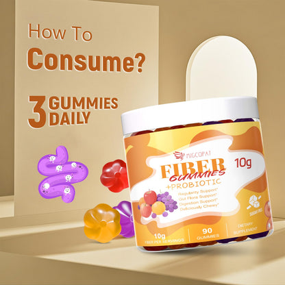 Migcopat 10G Fiber Gummies for Adults - Support Digestive Health - Fiber Supplement with 30 Billion CFU Probiotics Blend, ACV, Vitamin C, Inulin - No Sugar Added - Fruit Flavored - 180 Count - PrimeBioHealth - canada supplements