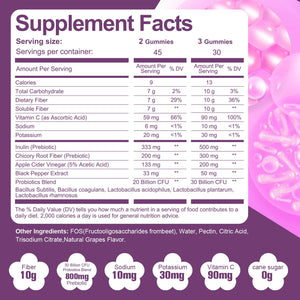 Migcopat 10G Fiber Gummies with 30 Billion CFU Probiotics, Grape Flavor, Bloating Support, Fiber Supplement with Vitamin C, - PrimeBioHealth - canada supplements