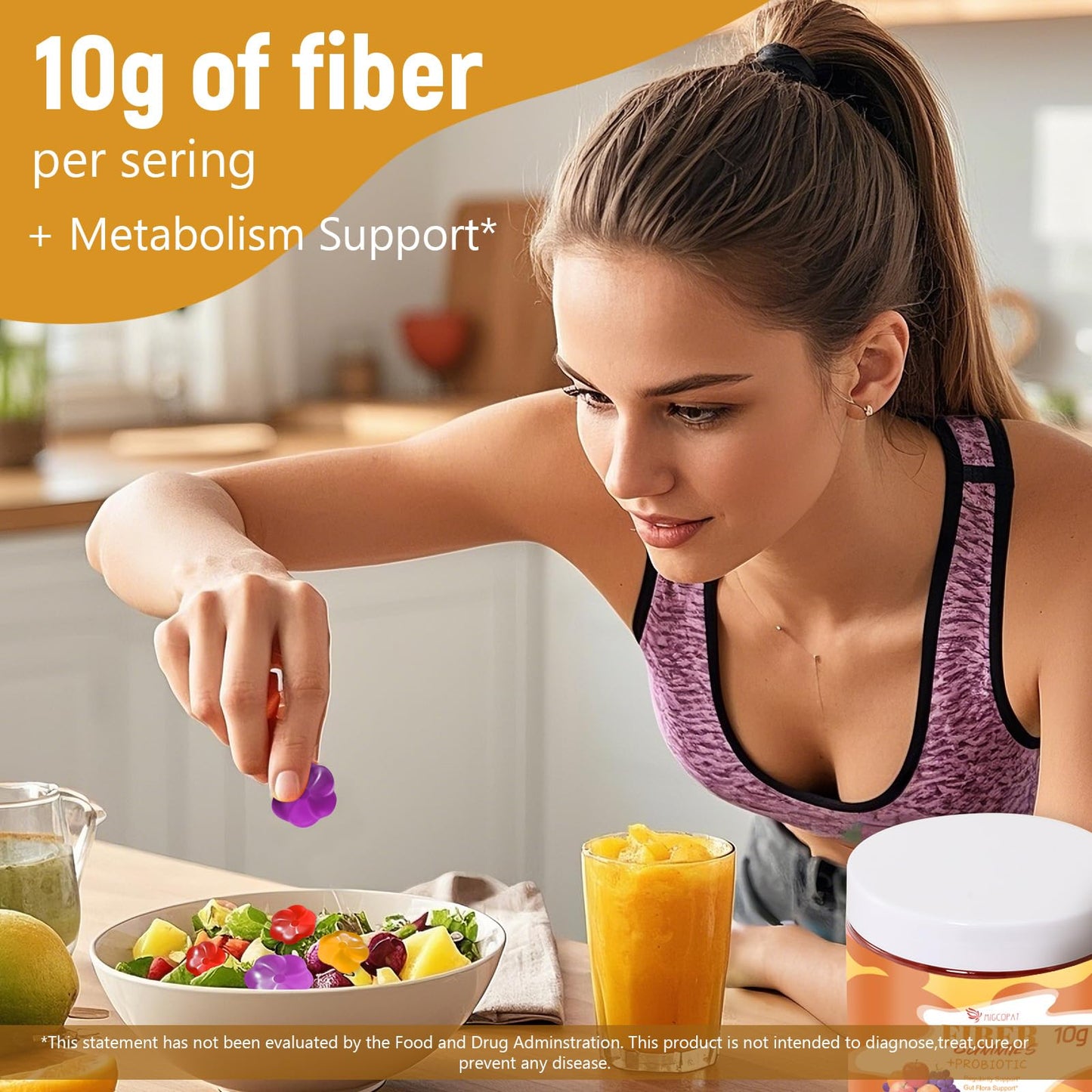 Migcopat 10G Fiber Gummies with Probiotics, Fiber Supplement with 30 Billion CFU Probiotics Blend, ACV, Vitamin C, Inulin - Support Digestive Health - PrimeBioHealth - canada supplements