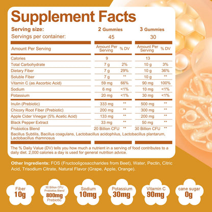 Migcopat 10G Fiber Gummies with Probiotics, Fiber Supplement with 30 Billion CFU Probiotics Blend, ACV, Vitamin C, Inulin - Support Digestive Health - PrimeBioHealth - canada supplements