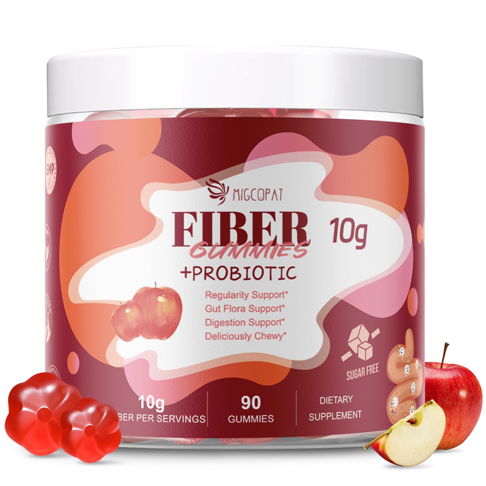 Migcopat Fiber Gummies with Probiotics,10G Fiber per Serving No Sugar Added Apple Flavor, with 10 Billion CFU Probiotics Blend, Apple Cider Vinegar, - PrimeBioHealth - canada supplements