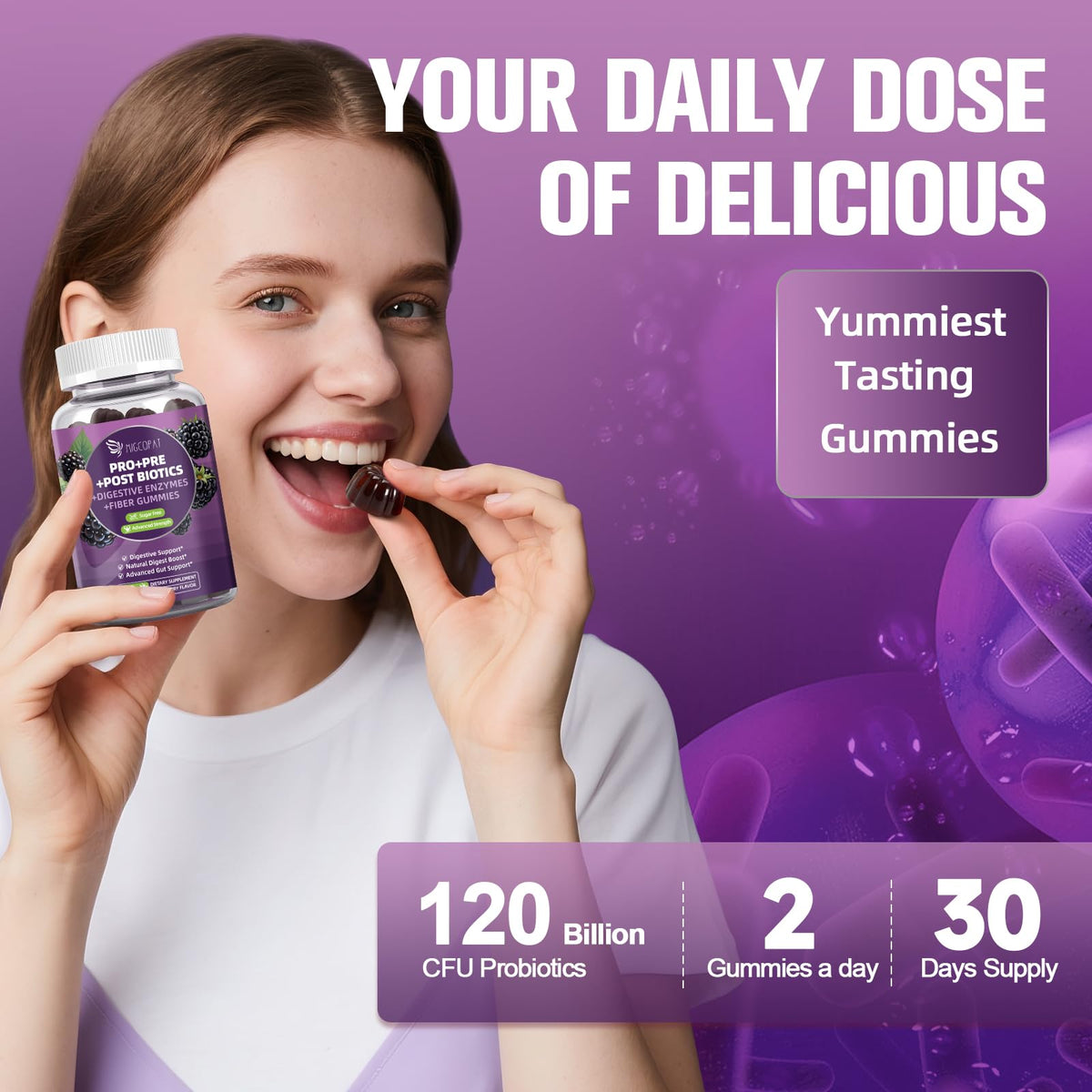 Migcopat Pre Post Probiotics Gummies, Probiotic Prebiotic Postbiotic Digestive Enzymes with Fiber, 120 Billion CFU Probiotics Complete Gut Support, Sugar Free - PrimeBioHealth - canada supplements