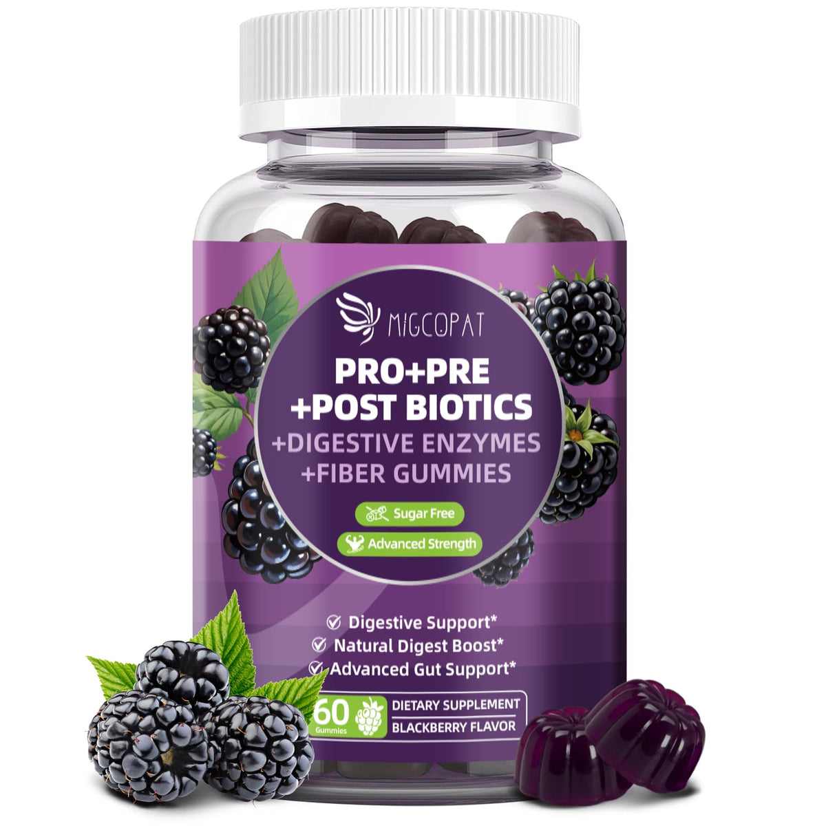 Migcopat Pre Post Probiotics Gummies, Probiotic Prebiotic Postbiotic Digestive Enzymes with Fiber, 120 Billion CFU Probiotics Complete Gut Support, Sugar Free - PrimeBioHealth - canada supplements