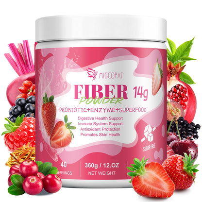 Migcopat Superfood Fiber Powder with Probiotics, Prebiotics, Digestive Enzymes, Vitamin C, Inulin, Magnesium, 14G Fiber Supplement for Digestive Support & Skin Health - PrimeBioHealth - canada supplements
