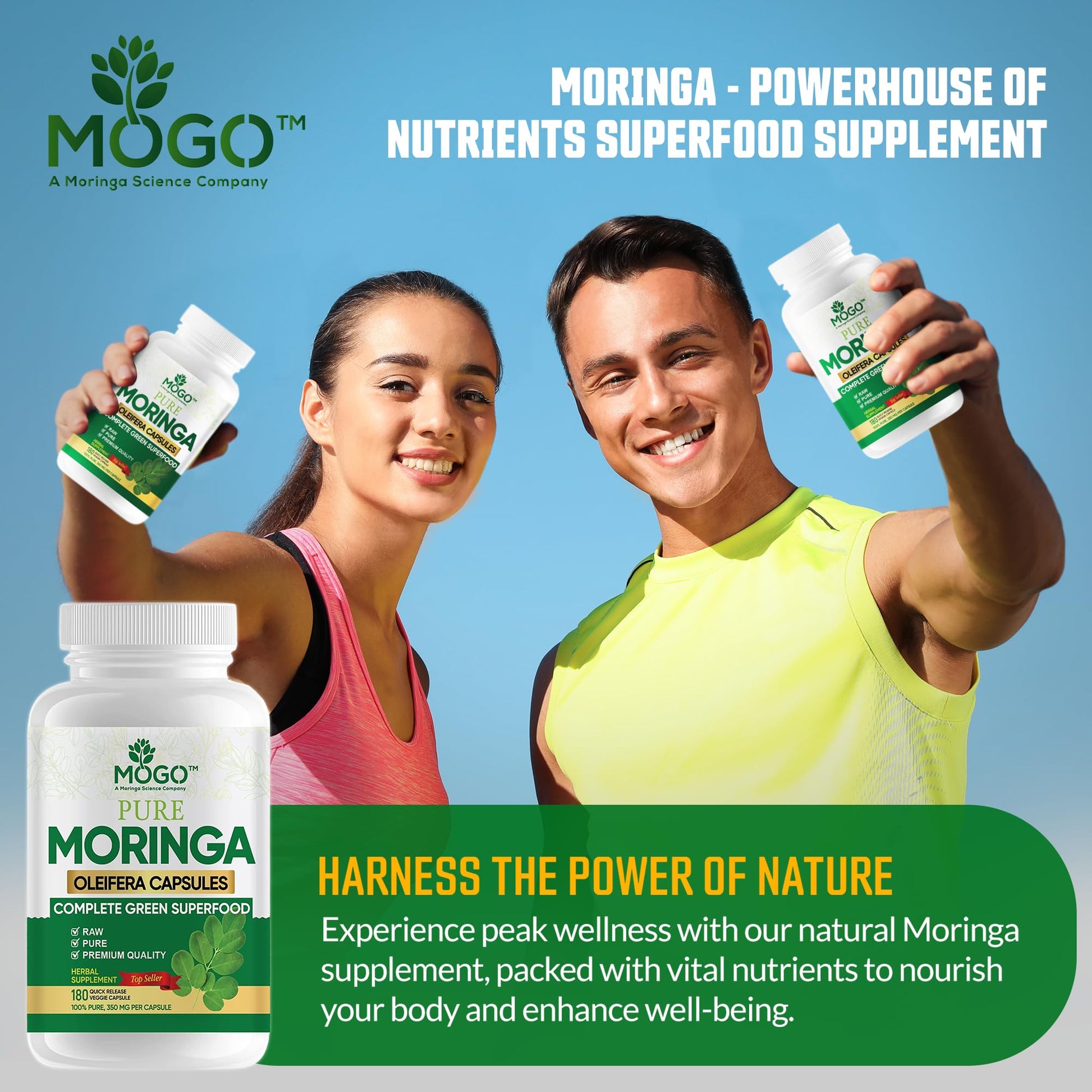 MOGO Moringa Capsules -180 Ct| Boost Energy, Immune, Gut, Joint Support | Made with Pure Organic Moringa Powder Organic Capsules | Made in USA - PrimeBioHealth - canada supplements