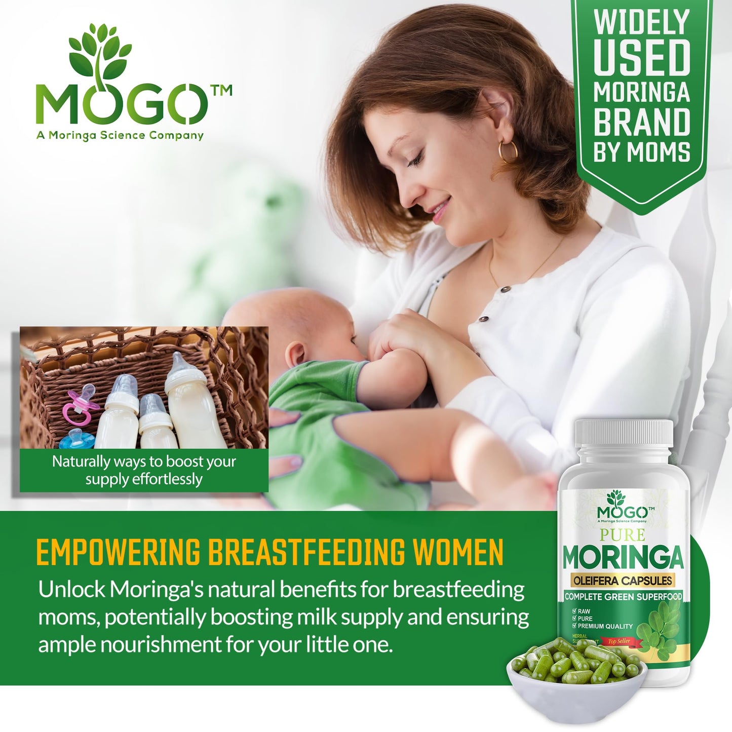 MOGO Moringa Capsules -180 Ct| Boost Energy, Immune, Gut, Joint Support | Made with Pure Organic Moringa Powder Organic Capsules | Made in USA - PrimeBioHealth - canada supplements