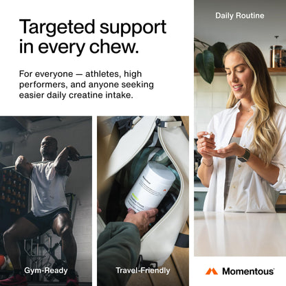 Momentous Creatine Chews - Creatine Monohydrate - Supports Strength, Lean Muscle, & Recovery for Men & Women - NSF Certified for Sport - 150 Chewable Tablets - Lemon Lime - PrimeBioHealth - canada supplements