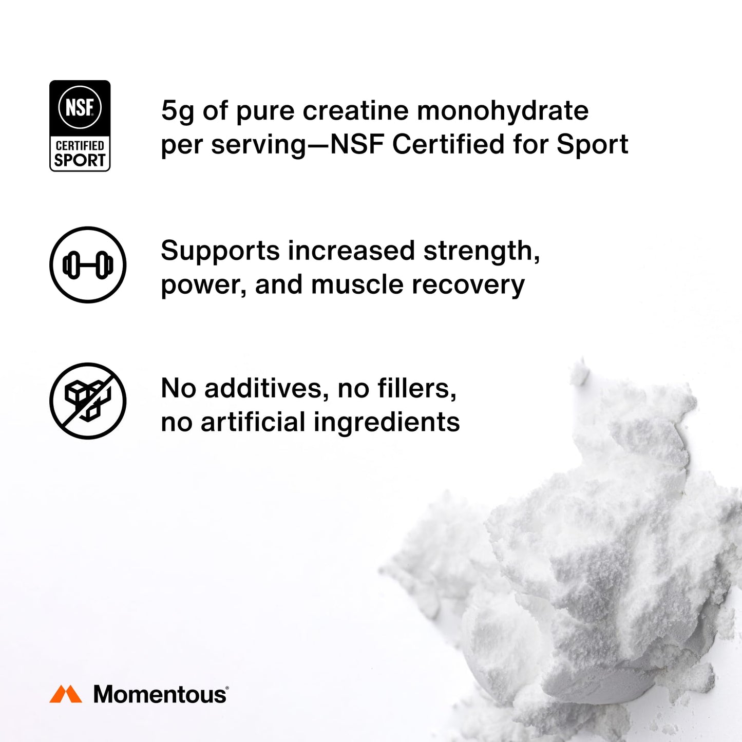 Momentous Creatine Monohydrate Powder - Creatine Powder - Supports Strength, Lean Muscle, & Recovery for Men & Women - NSF Certified for Sport - 5 g per Serving - 90 Servings - PrimeBioHealth - canada supplements