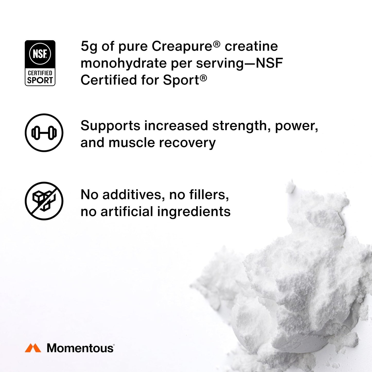 Momentous Creatine Monohydrate Powder - Creatine Powder - Supports Strength, Lean Muscle, & Recovery for Men & Women - NSF Certified for Sport - 5 g per Serving - 90 Servings - PrimeBioHealth - canada supplements