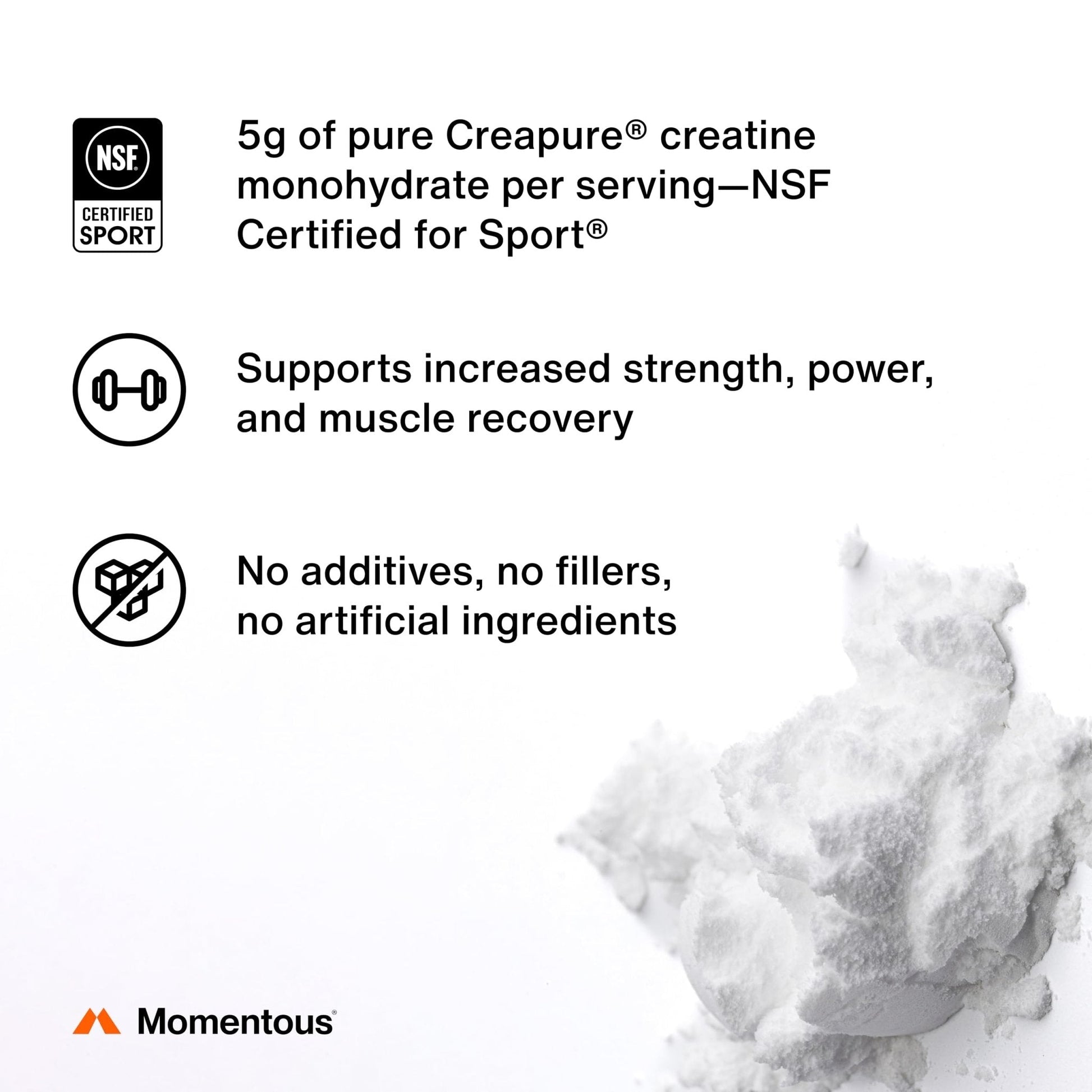 Momentous Creatine Monohydrate Powder - Creatine Powder - Supports Strength, Lean Muscle, & Recovery for Men & Women - NSF Certified for Sport - 5 g per Serving - 90 Servings - PrimeBioHealth - canada supplements