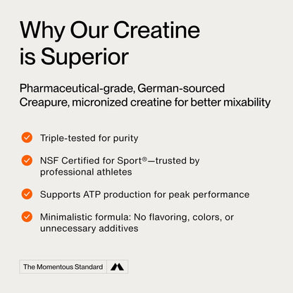 Momentous Creatine Monohydrate Powder - Creatine Powder - Supports Strength, Lean Muscle, & Recovery for Men & Women - NSF Certified for Sport - 5 g per Serving - 90 Servings - PrimeBioHealth - canada supplements