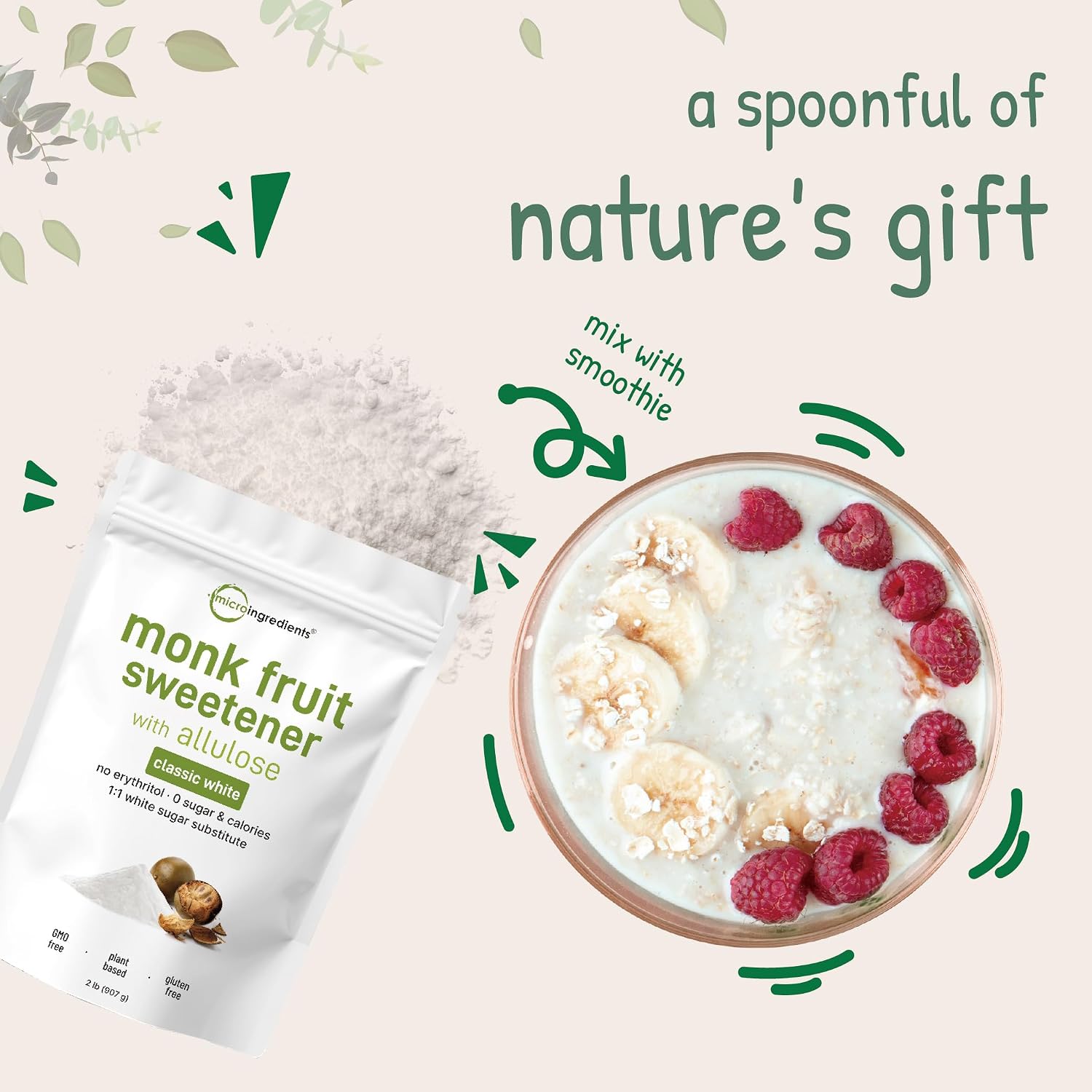 Monk Fruit Sweetener with Allulose, 2 lbs | No Erythritol | No Aftertaste, 1:1 White Sugar Substitute, Keto & Vegan Friendly, Zero Calorie | Great for Drinks, Coffee, Tea, Cookies | Non-GMO - PrimeBioHealth - canada supplements