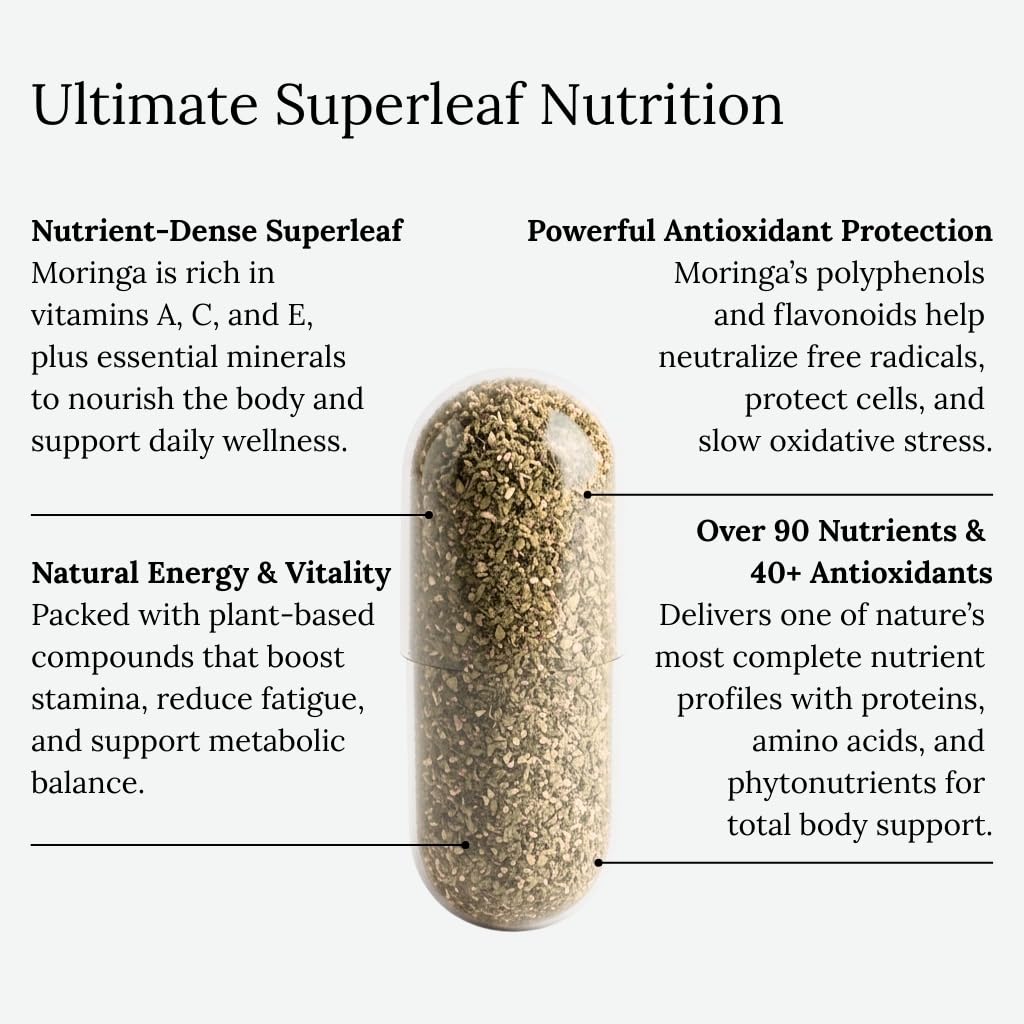 Moringa Oleifera Capsules 800mg - Pure Leaf Powder Superfood with Antioxidants Vitamins Minerals Amino Acids - Energy Immune Support Green Supplement for Men Women - PrimeBioHealth - canada supplements