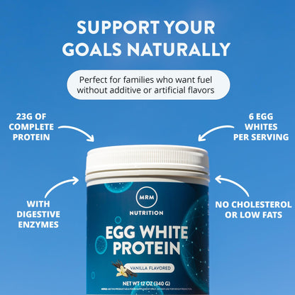 MRM Nutrition Egg White Protein - Sugar Free Vanilla Flavored Powder, 23g Fat-Free Protein with Digestive Enzymes, Free of Dairy, Gluten, and Soy, High Biological Value - 20 Servings - PrimeBioHealth - canada supplements