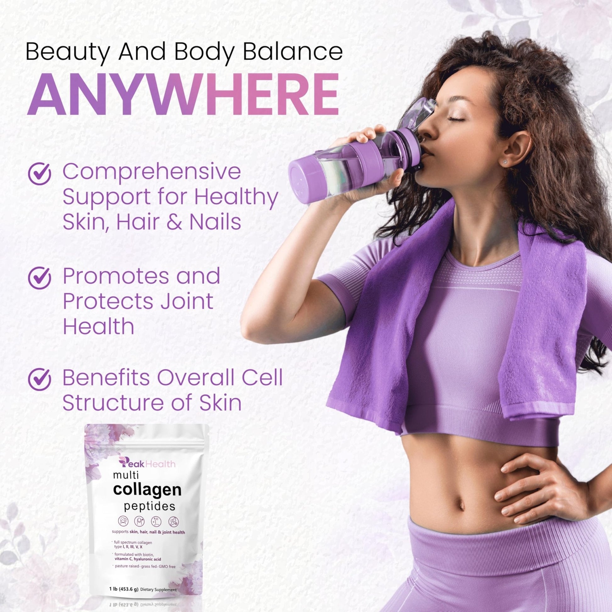 Multi Collagen Peptides Powder, 1 Pounds collagen powder- Type I,II,III,V,X with Biotin 10000mcg, Hyaluronic acid powder, Vitamin C - Unflavored Collagen Protein Powder - PrimeBioHealth - canada supplements