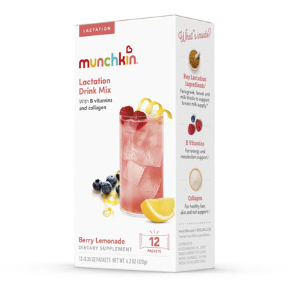 Munchkin Milkmakers Lactation Drink Mix Supplement with B Vitamins/Collagen/Fenugreek & Milk Thistle for Breastfeeding Moms, Berry Lemonade, 12 Count - PrimeBioHealth - canada supplements