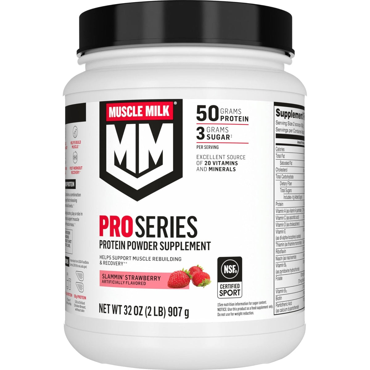 Muscle Milk Pro Series Protein Powder Supplement, Slammin' Strawberry, 2 Pound, 11 Servings, 50g Protein, 3g Sugar, 20 Vitamins & Minerals, NSF Certified for Sport, Packaging May Vary - PrimeBioHealth - canada supplements
