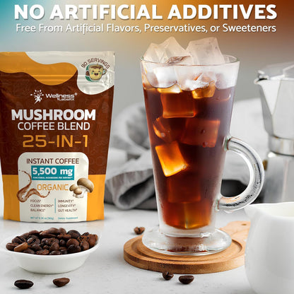 Mushroom Coffee Organic Instant Coffee, 25-in-1, Third-Party Tested Keto Friendly Lions Mane Supplement with Functional Mushrooms – Shiitake, Reishi, Lion’s Mane & More | Smooth, Rich Flavor - 90 Servings - PrimeBioHealth - canada supplements