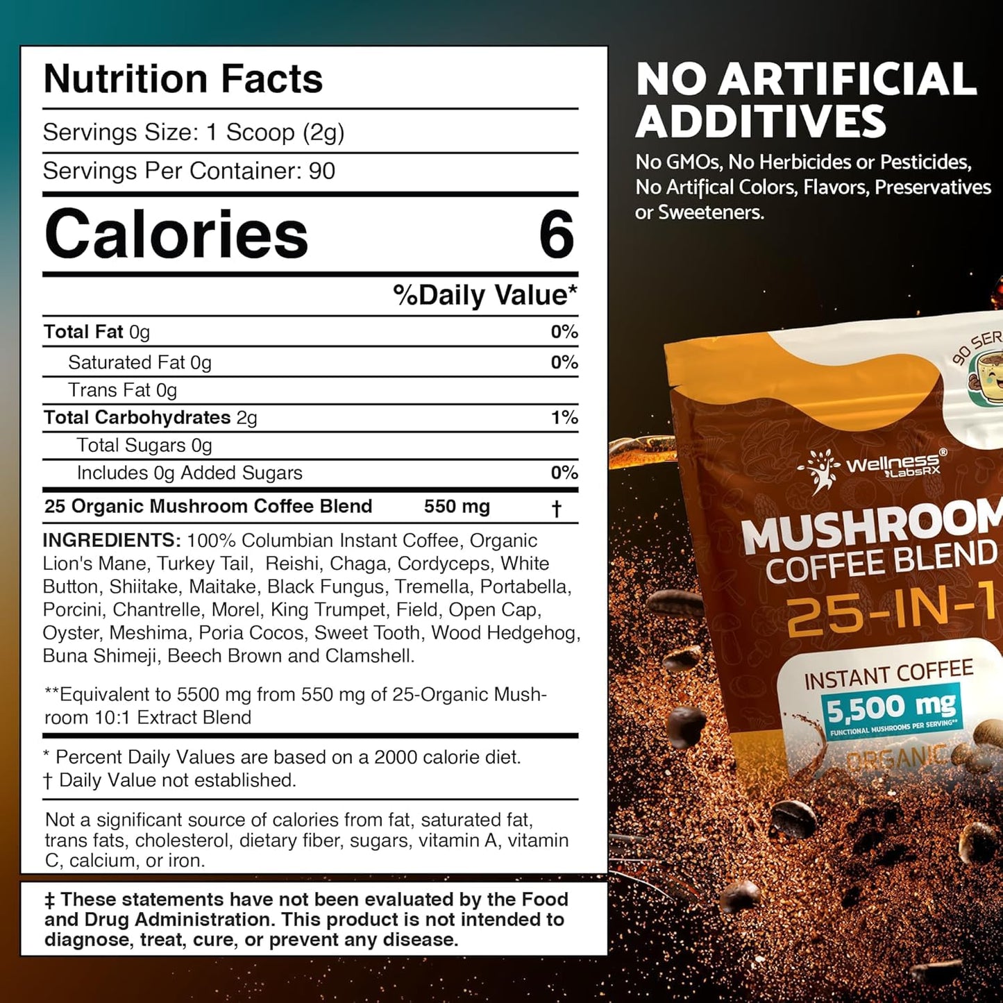 Mushroom Coffee Organic Instant Coffee, 25-in-1, Third-Party Tested Keto Friendly Lions Mane Supplement with Functional Mushrooms – Shiitake, Reishi, Lion’s Mane & More | Smooth, Rich Flavor - 90 Servings - PrimeBioHealth - canada supplements