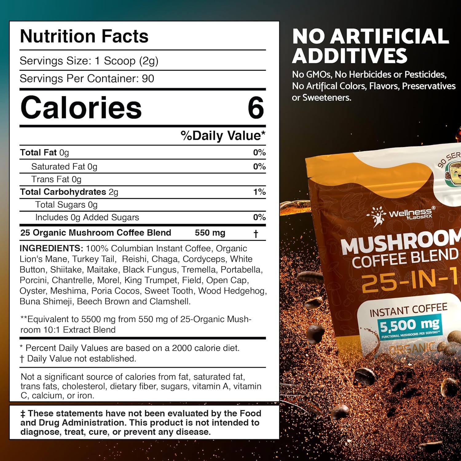 Mushroom Coffee Organic Instant Coffee, 25-in-1, Third-Party Tested Keto Friendly Lions Mane Supplement with Functional Mushrooms – Shiitake, Reishi, Lion’s Mane & More | Smooth, Rich Flavor - 90 Servings - PrimeBioHealth - canada supplements