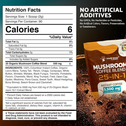 Mushroom Coffee Organic Instant Coffee, 25-in-1, Third-Party Tested Keto Friendly Lions Mane Supplement with Functional Mushrooms – Shiitake, Reishi, Lion’s Mane & More | Smooth, Rich Flavor - 90 Servings - PrimeBioHealth - canada supplements