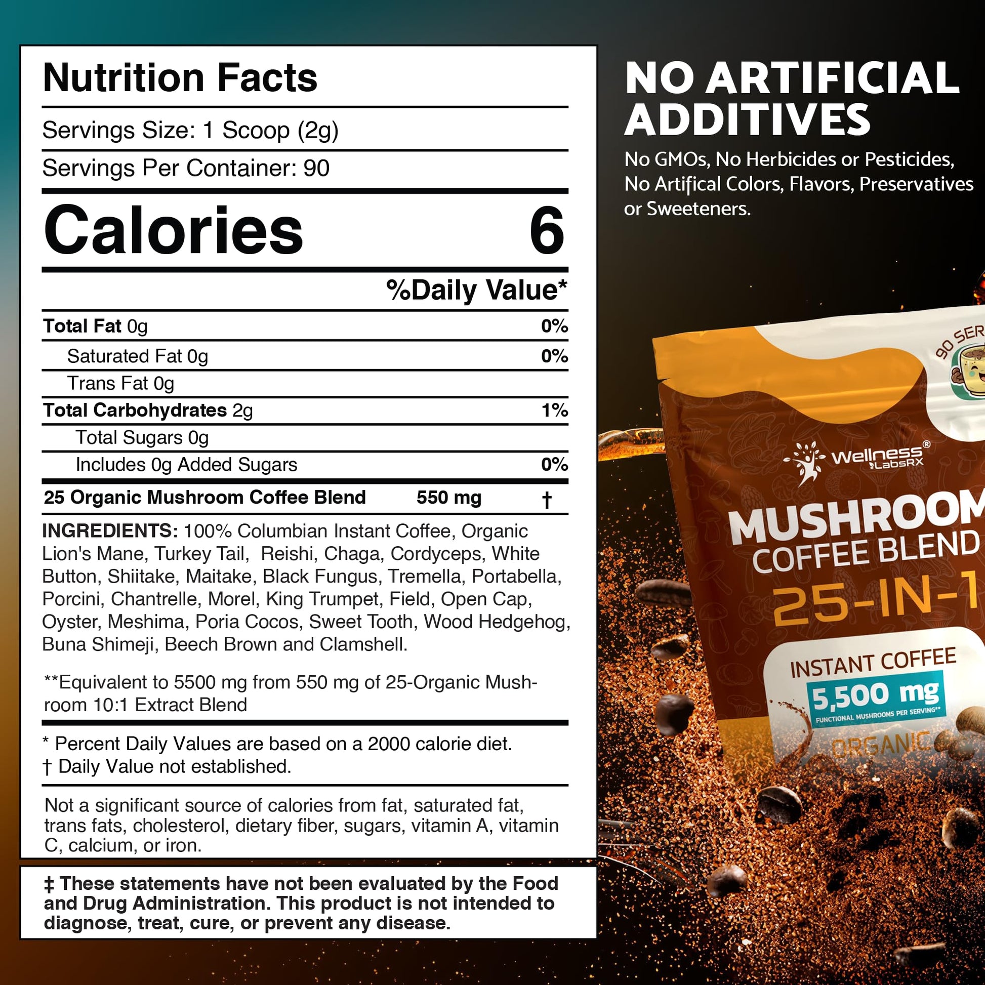Mushroom Coffee Organic Instant Coffee, 25-in-1, Third-Party Tested Keto Friendly Lions Mane Supplement with Functional Mushrooms – Shiitake, Reishi, Lion’s Mane & More | Smooth, Rich Flavor - 90 Servings - PrimeBioHealth - canada supplements