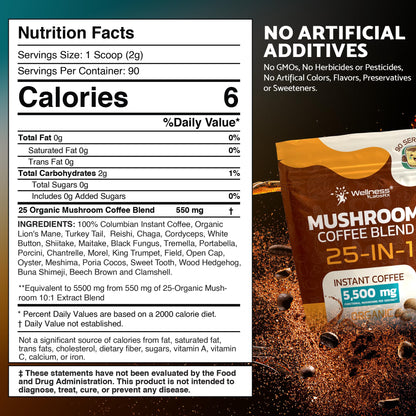 Mushroom Coffee Organic Instant Coffee, 25-in-1, Third-Party Tested Keto Friendly Lions Mane Supplement with Functional Mushrooms – Shiitake, Reishi, Lion’s Mane & More | Smooth, Rich Flavor - 90 Servings - PrimeBioHealth - canada supplements