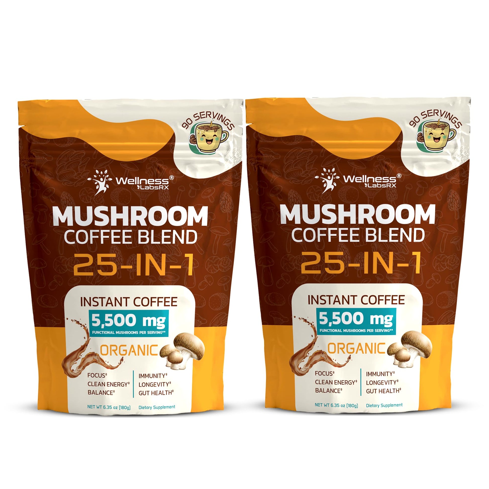 Mushroom Coffee Organic Instant Coffee, 25-in-1, Third-Party Tested Keto Friendly Lions Mane Supplement with Functional Mushrooms – Shiitake, Reishi, Lion’s Mane & More | Smooth, Rich Flavor - 90 Servings - PrimeBioHealth - canada supplements