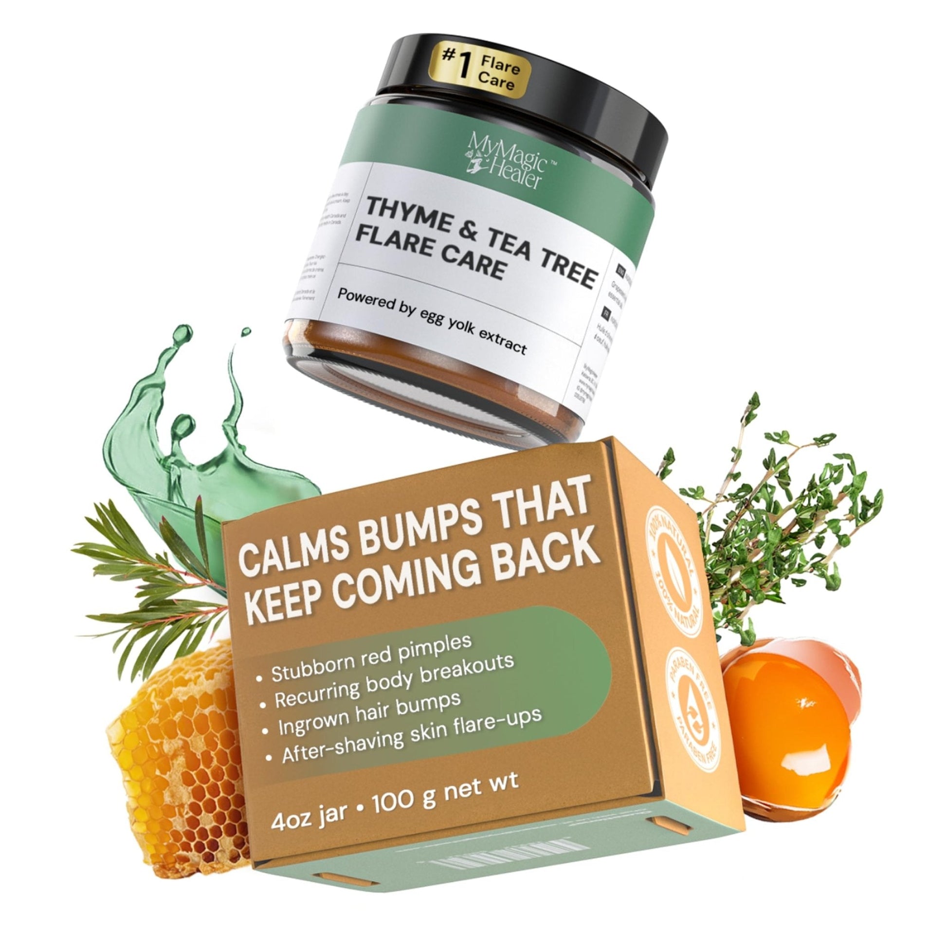MyMagicHealer Thyme & Tea Tree Flare Care | Cystic Acne, Folliculitis, Ingrown Hair, Keratosis Pilaris, Razor Bumps, Body Bumps, Blind Pimples Multi-purpose Solution - PrimeBioHealth - canada supplements