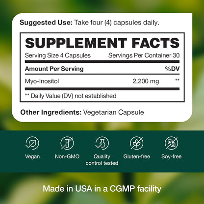 Myo-Inositol - 2200mg Strongest NMR Verified - 120 High Potency Powder Capsules - Best Value Myo Inositol - Made in The USA - PrimeBioHealth - canada supplements