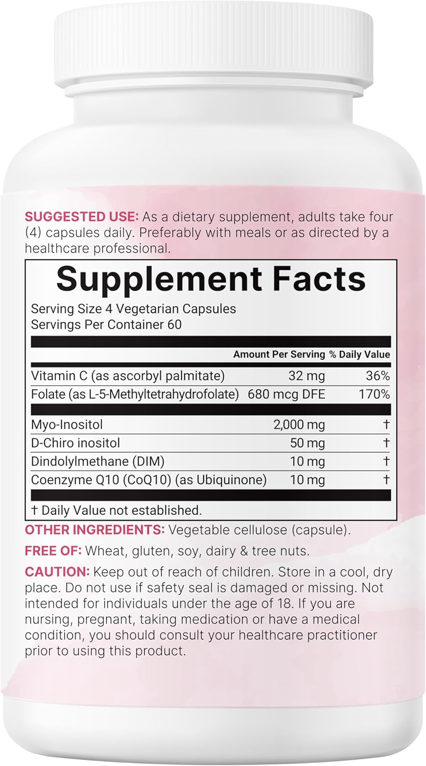 Myo-Inositol & D-Chiro Inositol 2,050mg | 240 Veggie Capsules + Vitamin C, Folate, DIM, & CoQ10 | Inositol Supplement for Women | 40:1 Ratio | Hormonal Balance & Ovarian Support | Filler Free - PrimeBioHealth - canada supplements