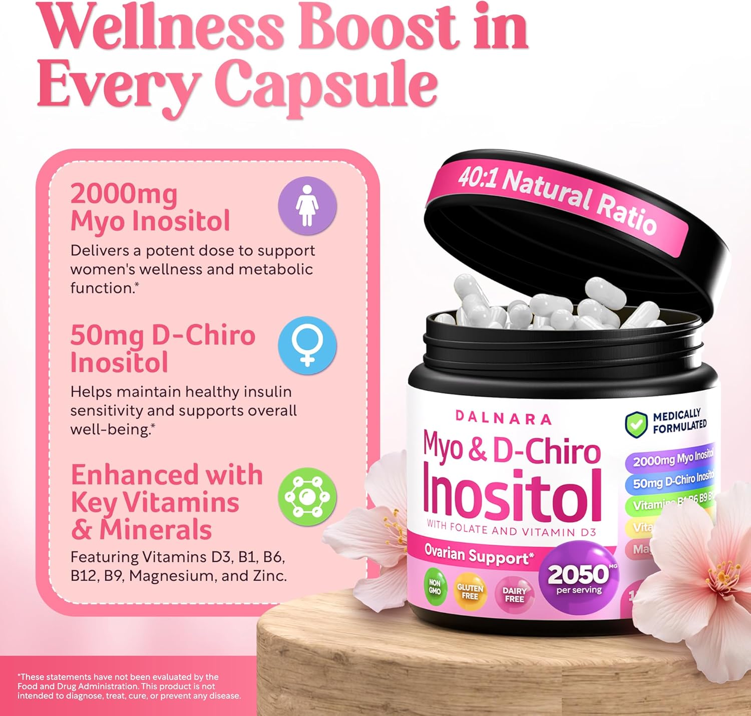 Myo-Inositol & D-Chiro Inositol Supplement for Women 120ct Ideal 40:1 Ratio - PrimeBioHealth - canada supplements