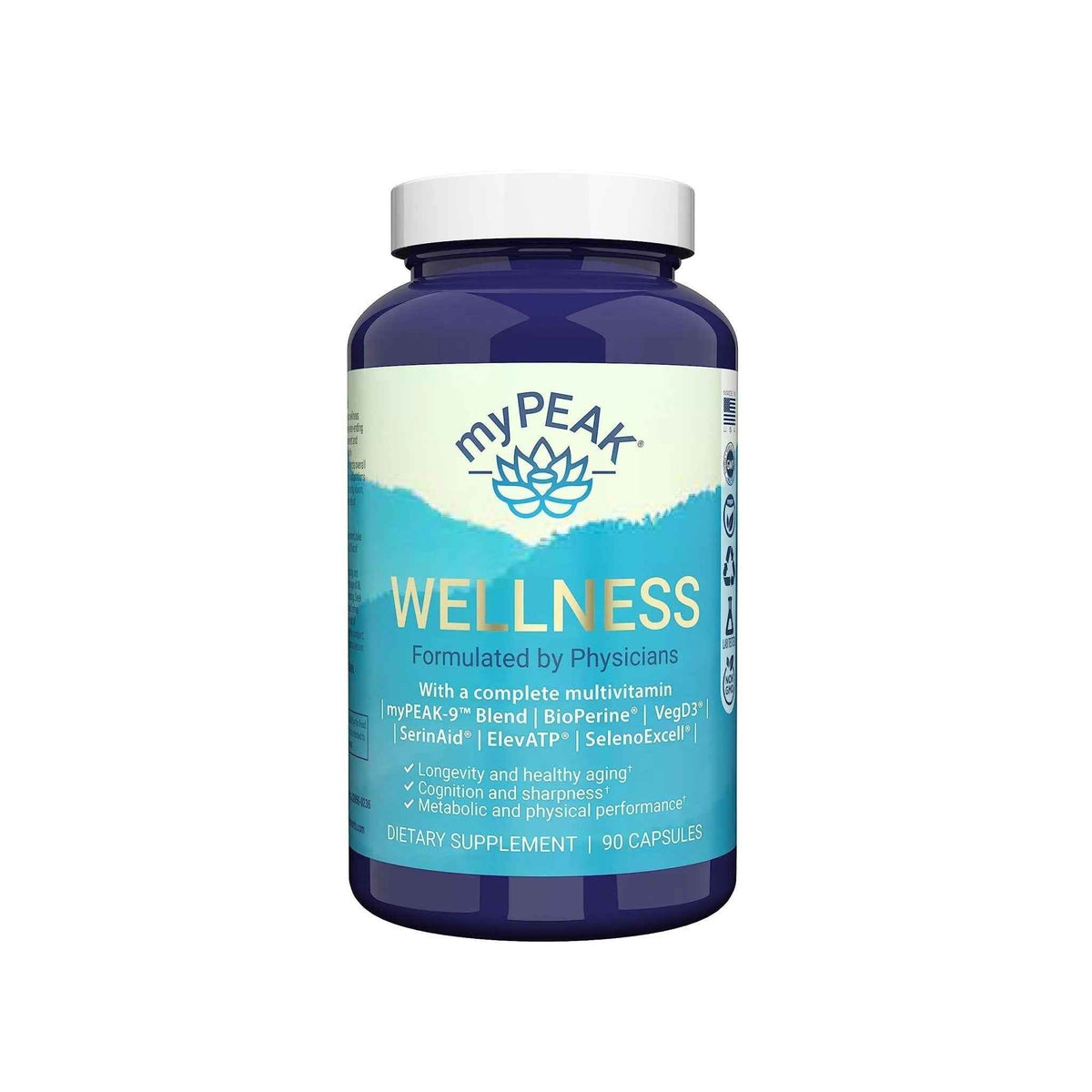 myPEAK Wellness Award-Winning Vegan Multivitamin with ElevATP Ancient Peat Extract, Natural Astaxanthin, Iron, Resveratrol and Alpha GPC