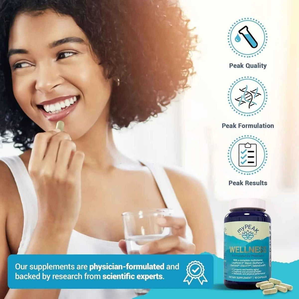 myPEAK Wellness Award-Winning Vegan Multivitamin with ElevATP Ancient Peat Extract, Natural Astaxanthin, Iron, Resveratrol and Alpha GPC