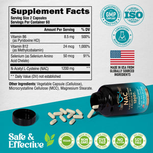 NAC Supplement | Selenium | B6 | B12 - Antioxidant, Immune Support - N Acetyl Cysteine 600 mg per Capsule, 1200 mg per Serving - Made in USA - Non-GMO, Gluten-Free - PrimeBioHealth - canada supplements