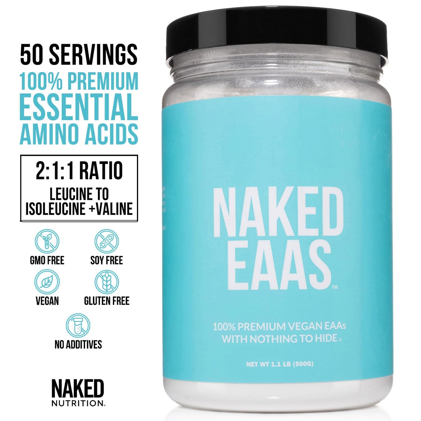 NAKED EAAs Amino Acids Powder - 50 Servings - Vegan Unflavored Essential Amino Acids 500 Grams - Instantized All Natural EAAs Powder Supplement - PrimeBioHealth - canada supplements